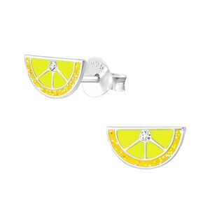 Sterling Silver Crystal Lemon Stud Earrings 8mm Fruit Jewelry
